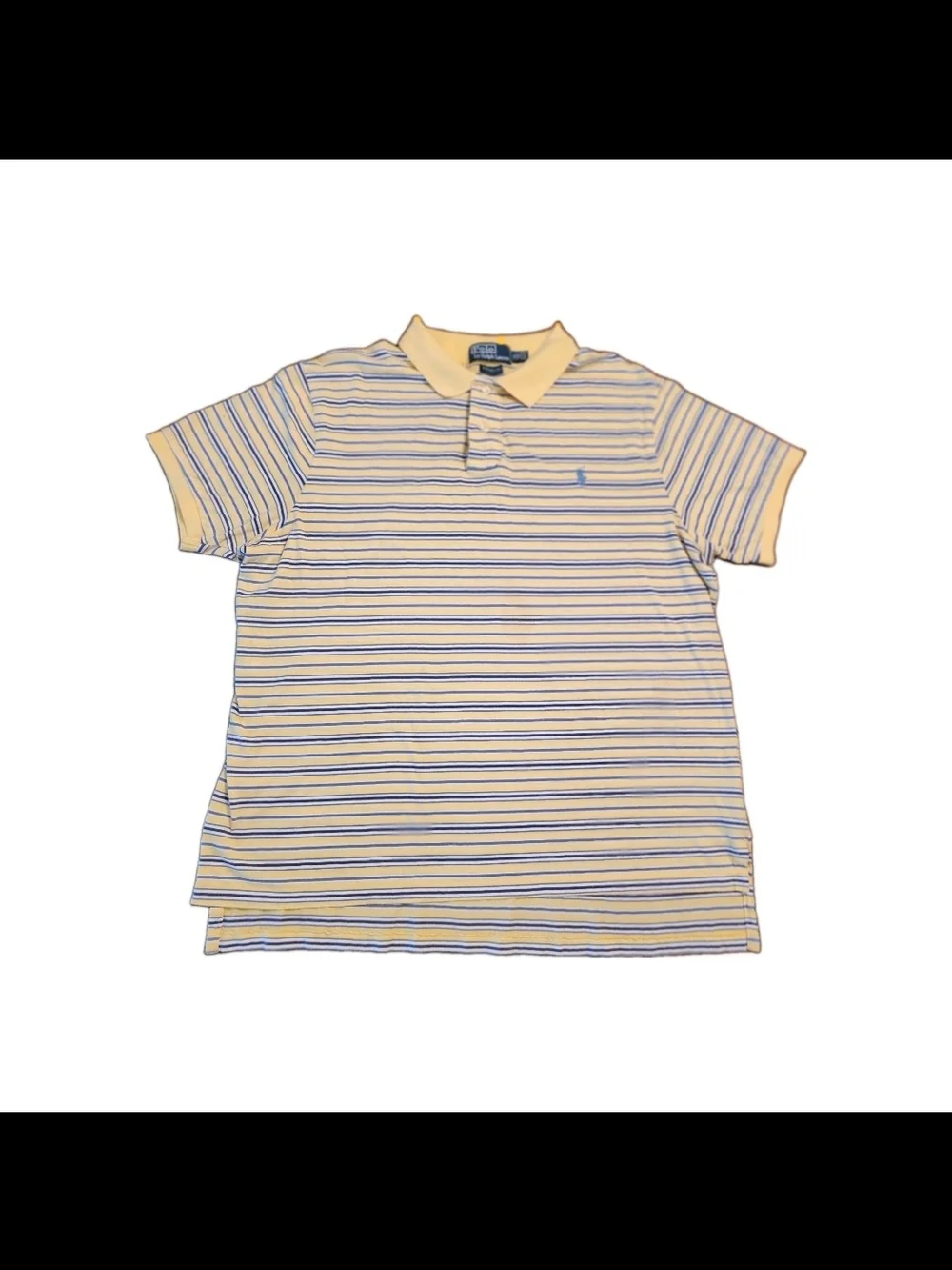 Ralph Lauren Men's XL Classic Fit Yellow Polo Blue StripeBlue Pony Short Sleeve
